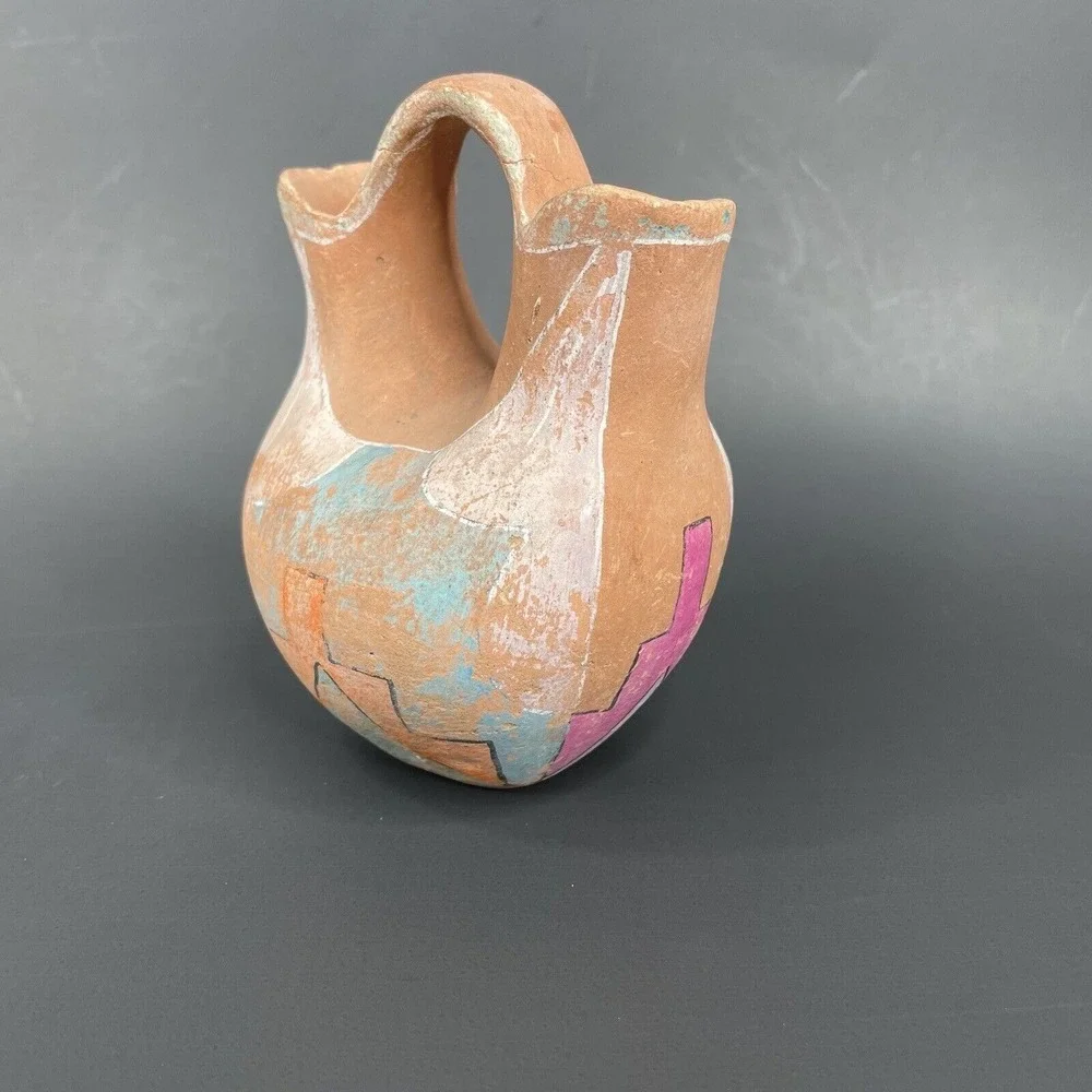 Vtg Wedding Vase Double Spout Southwestern Mexican Native American Style Painted